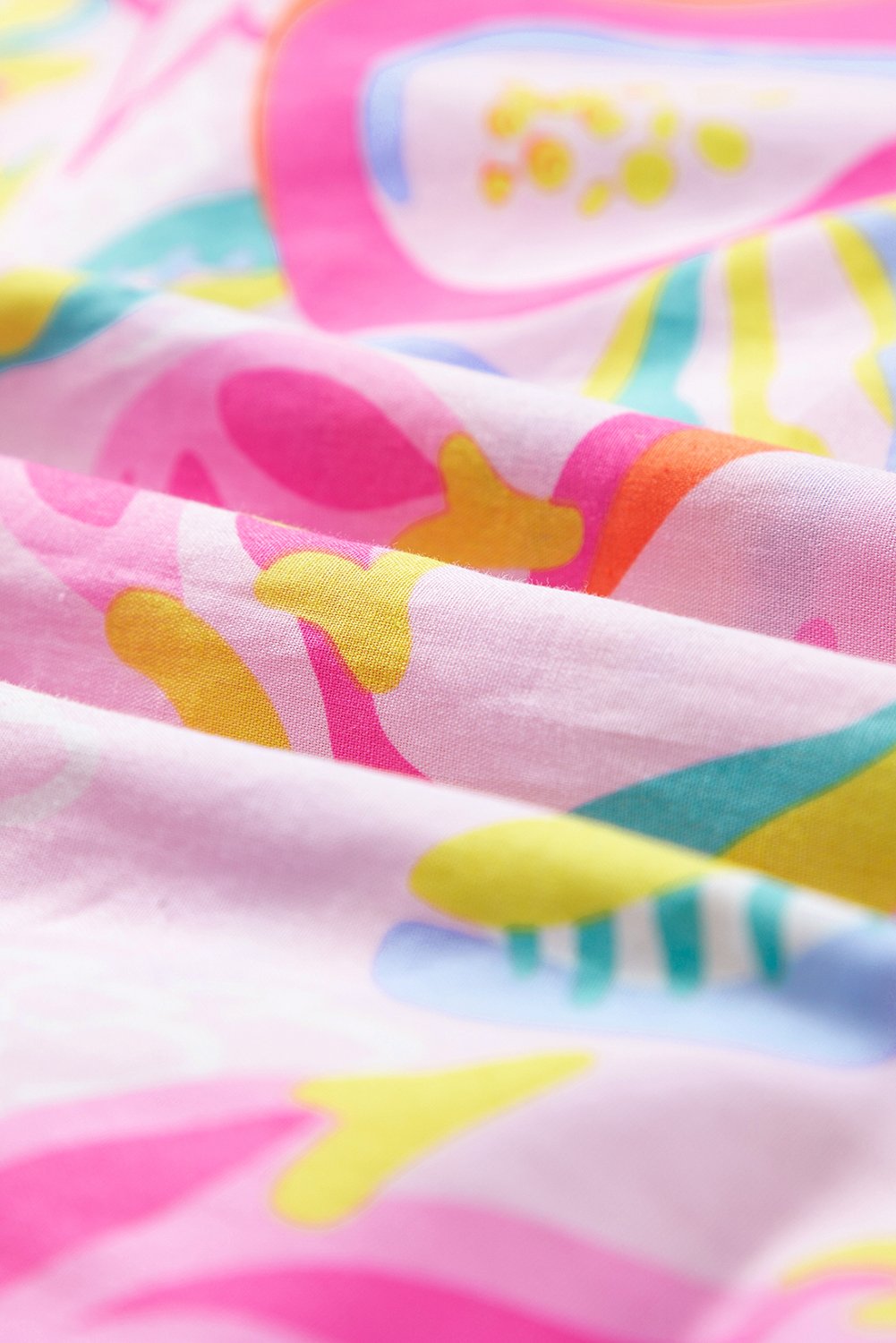 Pink Abstract Floral Ruffle Trim Flutter Sleeve Buttoned Dress - Image 6