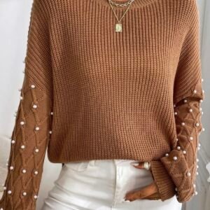 Chestnut Beaded Sweater – Modern Drop Shoulder