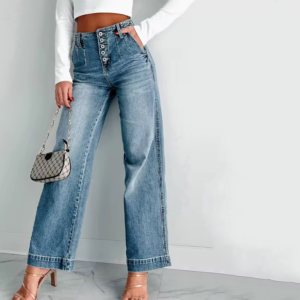 Dusk Blue Multi-Button Straight Loose Denim