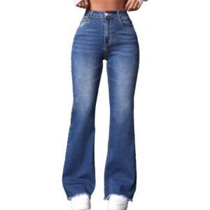 Dark Blue High-Waist Wide Leg Denim Jeans
