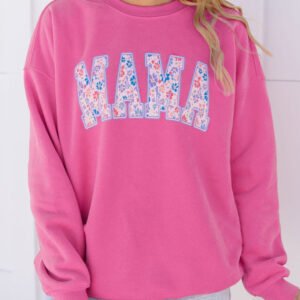 Rose Red Floral MAMA Embroidered Graphic Pullover Sweatshirt