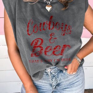 Sleet Cowboy & Beer Western Graphic Mineral Wash Tank Top