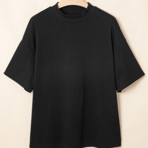 Black Solid Color High Neck Oversize Tee