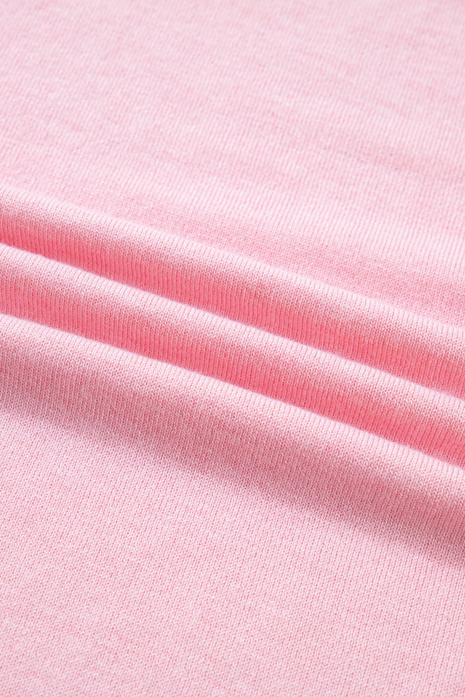Pink Stand Neck Contrast Wavy Trim Short Sleeve Sweater - Image 9