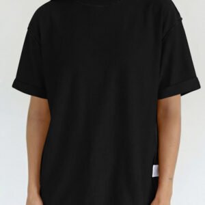 Black Solid Color High Neck Oversize Tee